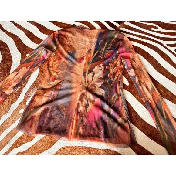 Elana Kattan Mesh Blouse Floral Y2K Boho Large Gautier Style Top - Picture 5 of 6